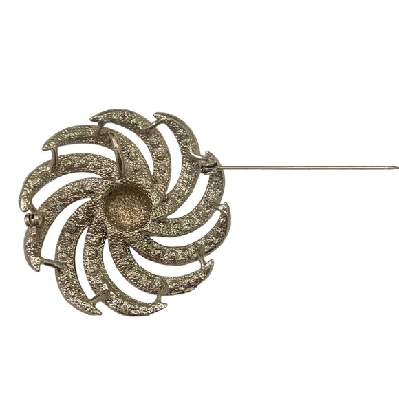 Vintage pink & aurora borealis floral swirl brooch silver tone back 2 inches - Picture 4 of 6